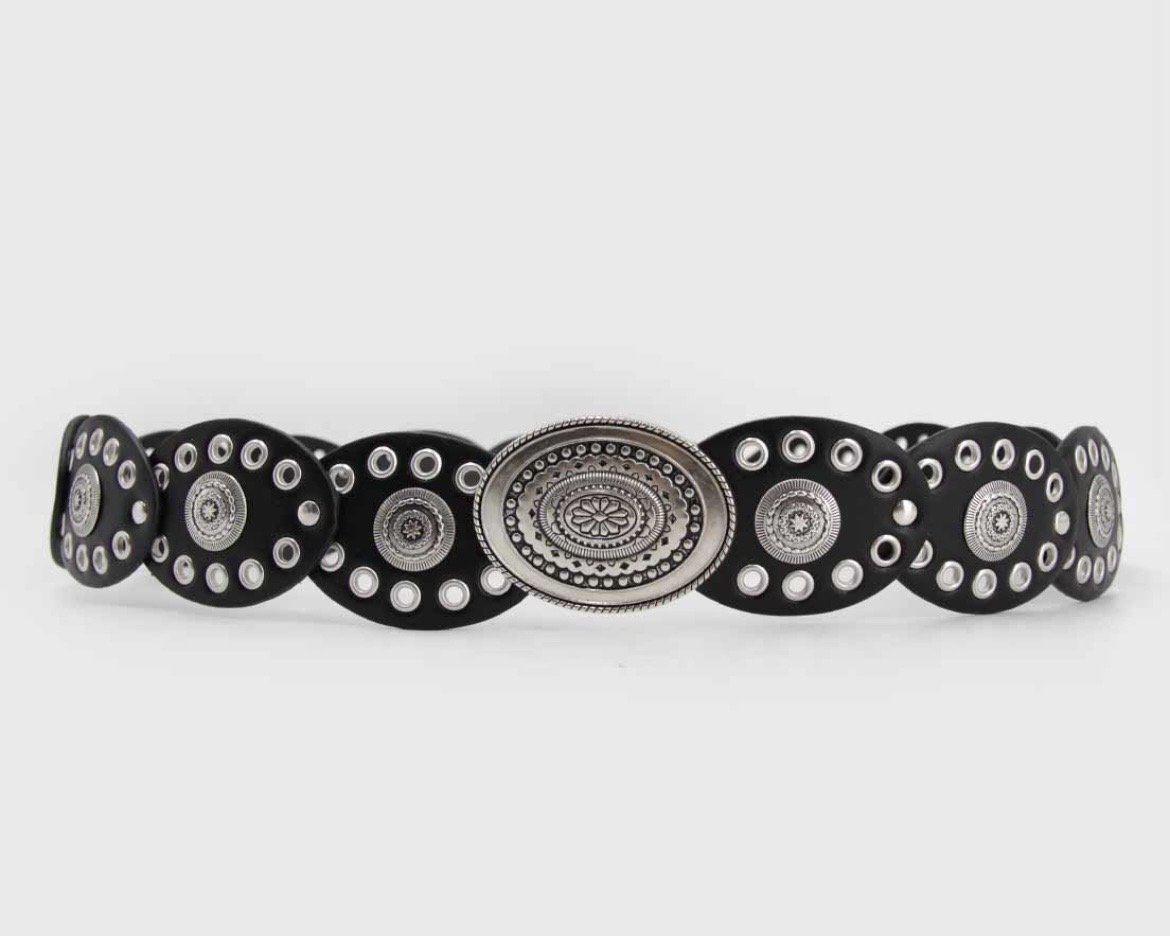 Cinturón Boho ovalado - Negro plateado