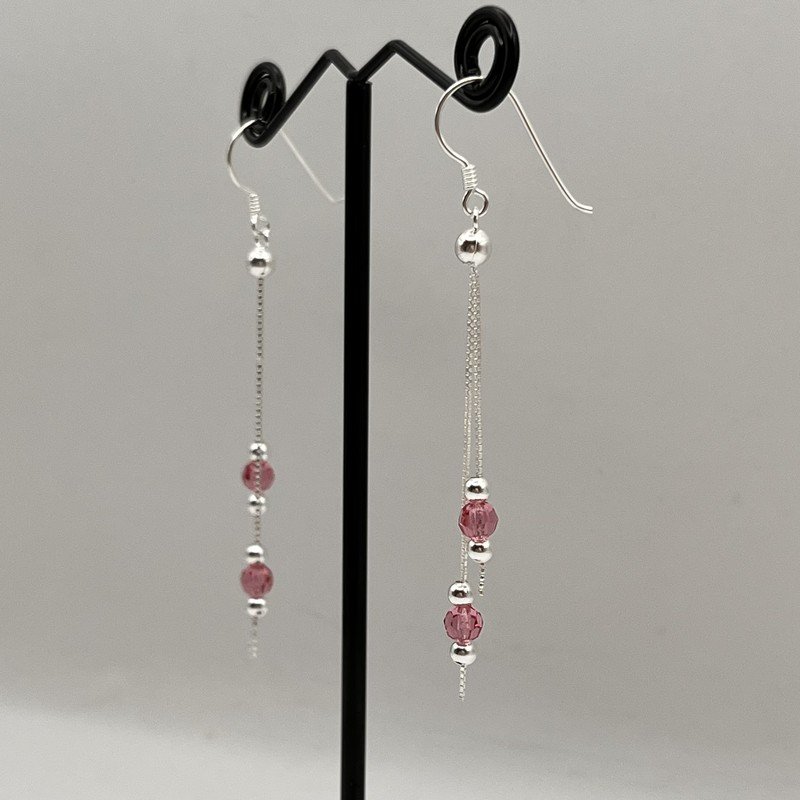 Imagen de Aros Colgantes Esfera Doble Rosada