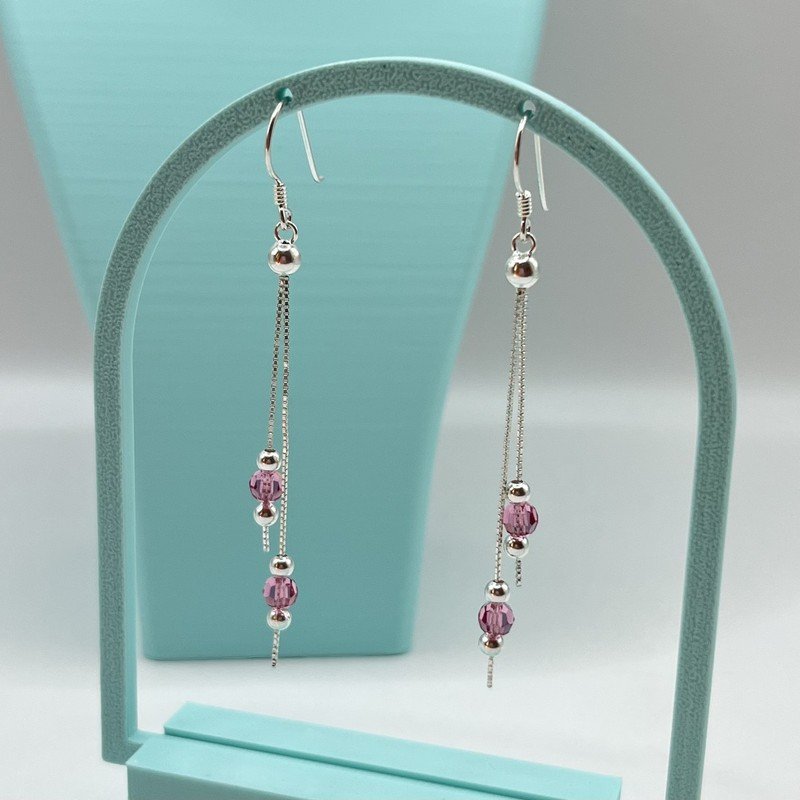 Imagen de Aros Colgantes Esfera Doble Rosada - 7cm