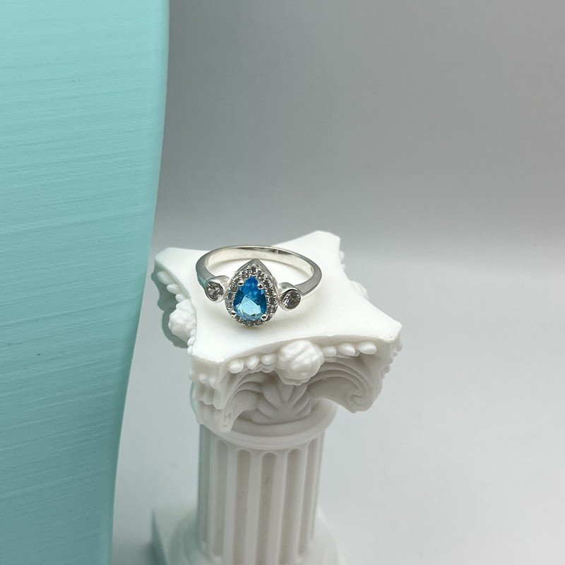 Anillo Gota Cristal Celeste Con Circones