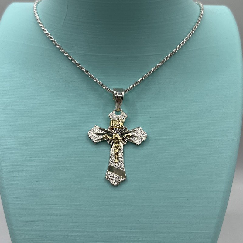 Conjunto Cadena Tourbillon con Cruz Plata Con Oro