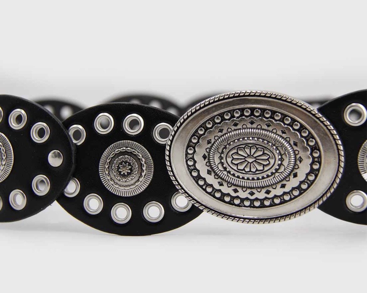 Imagen adicional 3 de Cinturón Boho ovalado - Negro plateado