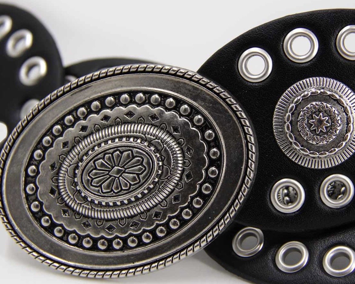 Imagen adicional 4 de Cinturón Boho ovalado - Negro plateado